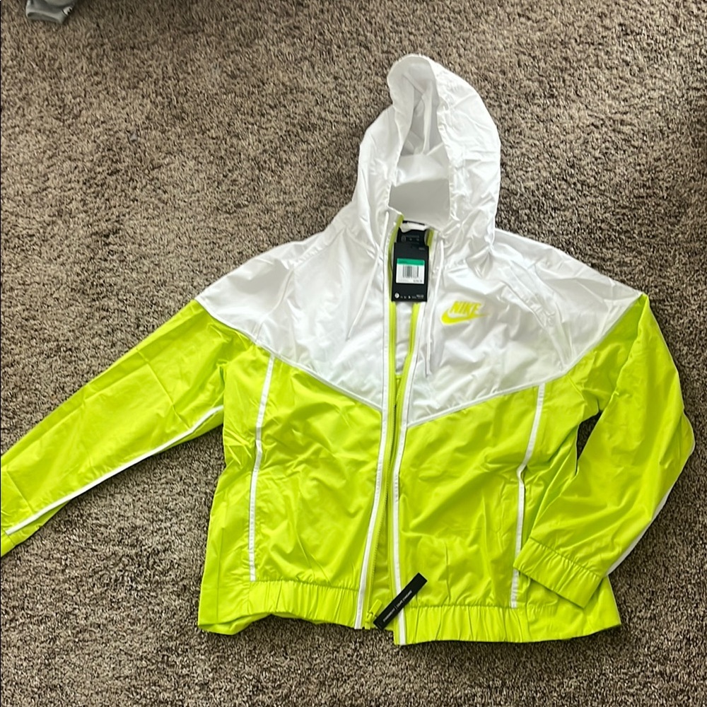 Nike White and Lime Green Hooded Jacket